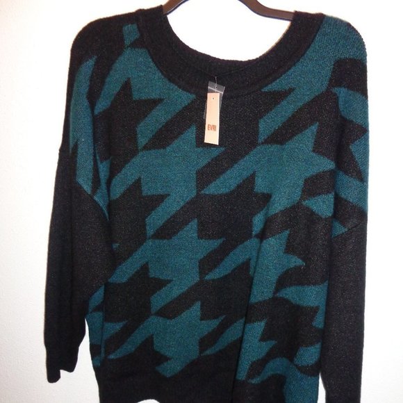 NEW EVRI Sweater Size 3X Black & Teal Crewneck Women's Plus - Picture 2 of 9